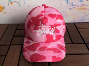Boné BAPE x Stussy Trucker  Pink