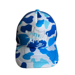 Boné BAPE x Stussy Trucker Blue