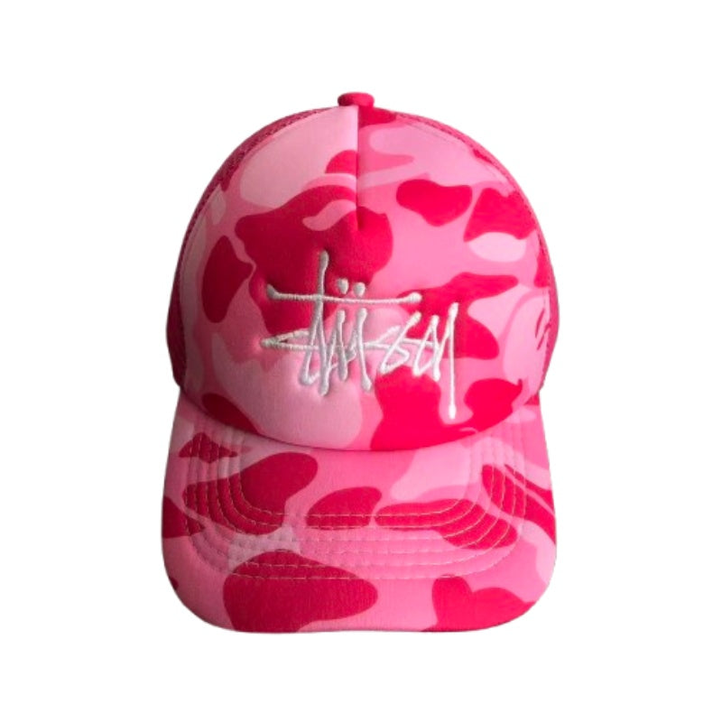 Boné BAPE x Stussy Trucker  Pink